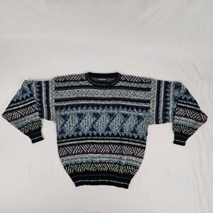 Vintage Geometric Sweater Men's Medium 1980's Multicolor Knit Expressions Int.